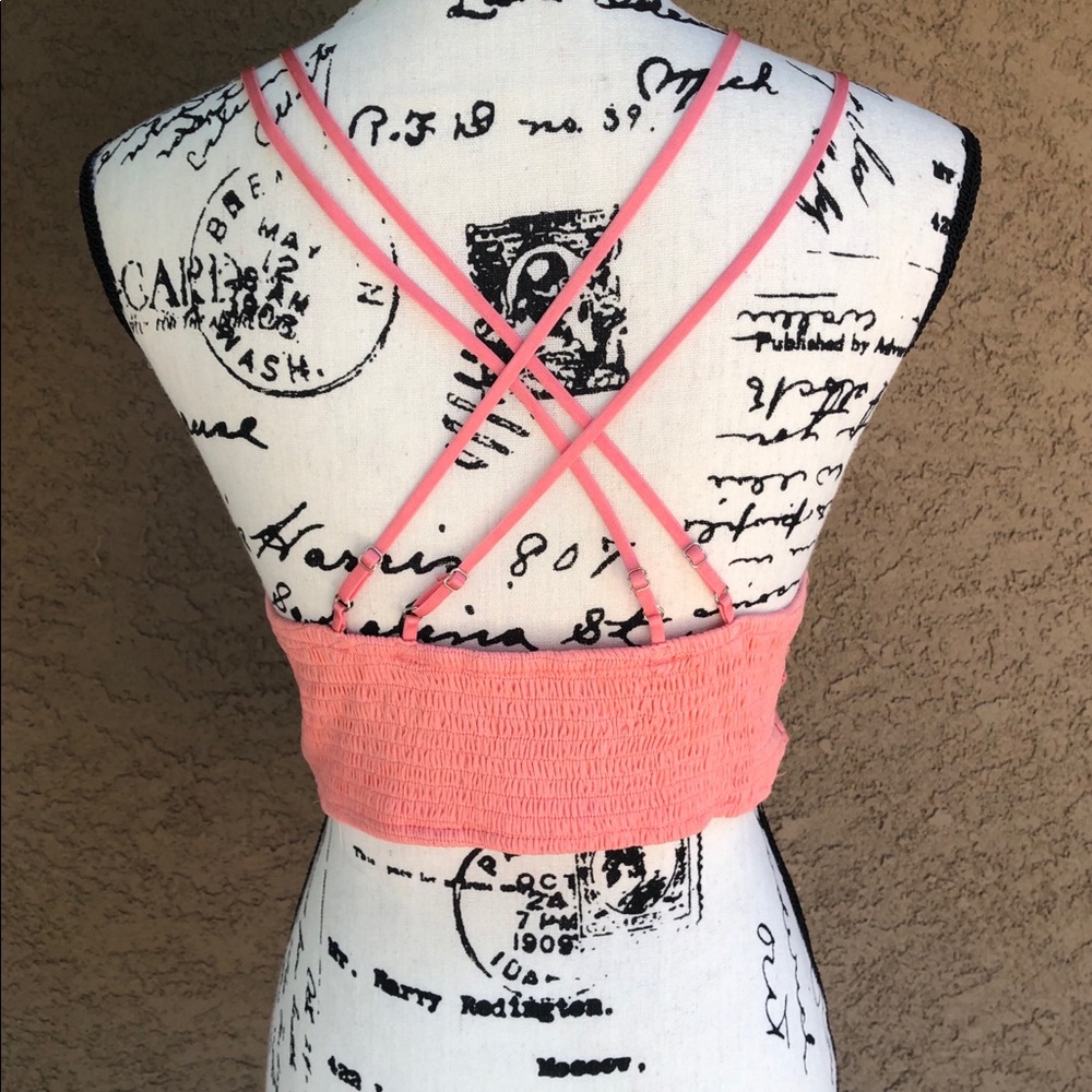 <LAST>Peach Floral Crochet Lace Bralette Top - Picture 7 of 8